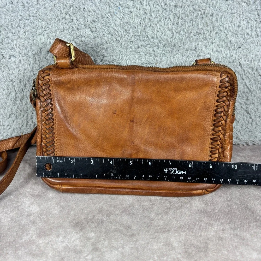 Leather Crossbody Bag Womens Small Brown Whipstitch Braided Boho RN 75343